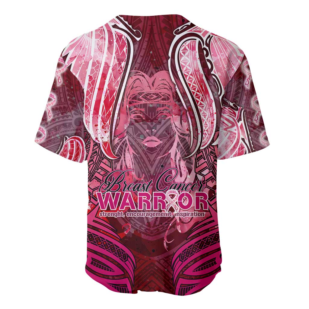 Breast Cancer Warrior Baseball Jersey Angel Wings Polynesian Pattern