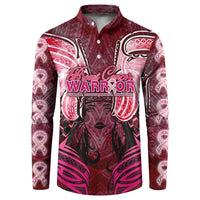 Breast Cancer Warrior Button Sweatshirt Angel Wings Polynesian Pattern