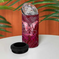 Breast Cancer Warrior 4 in 1 Can Cooler Tumbler Angel Wings Polynesian Pattern