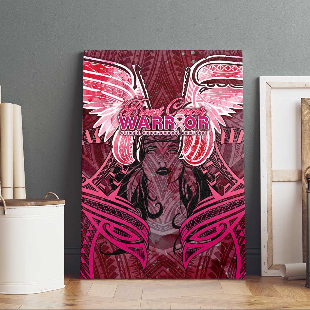 Breast Cancer Warrior Canvas Wall Art Angel Wings Polynesian Pattern