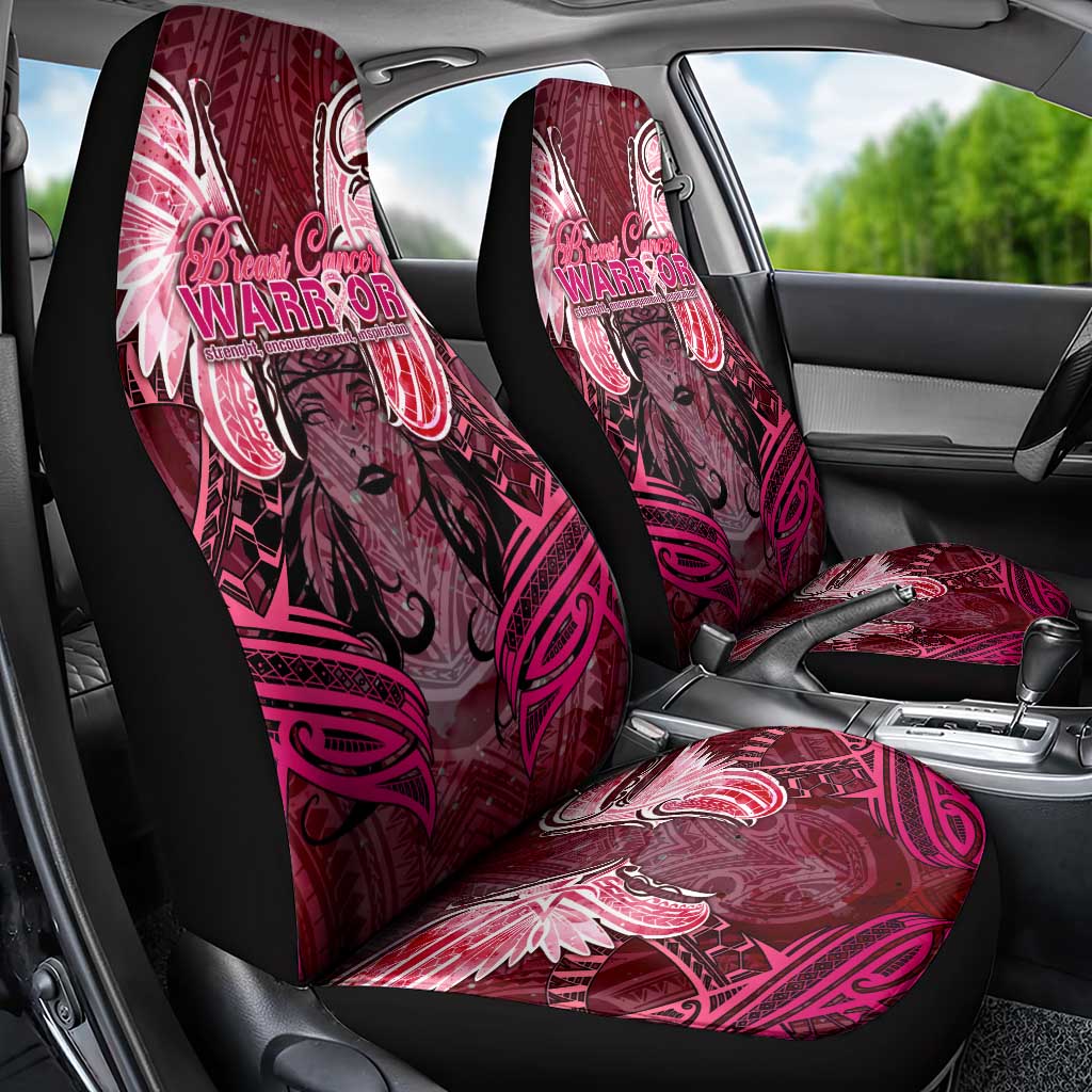 Breast Cancer Warrior Car Seat Cover Angel Wings Polynesian Pattern