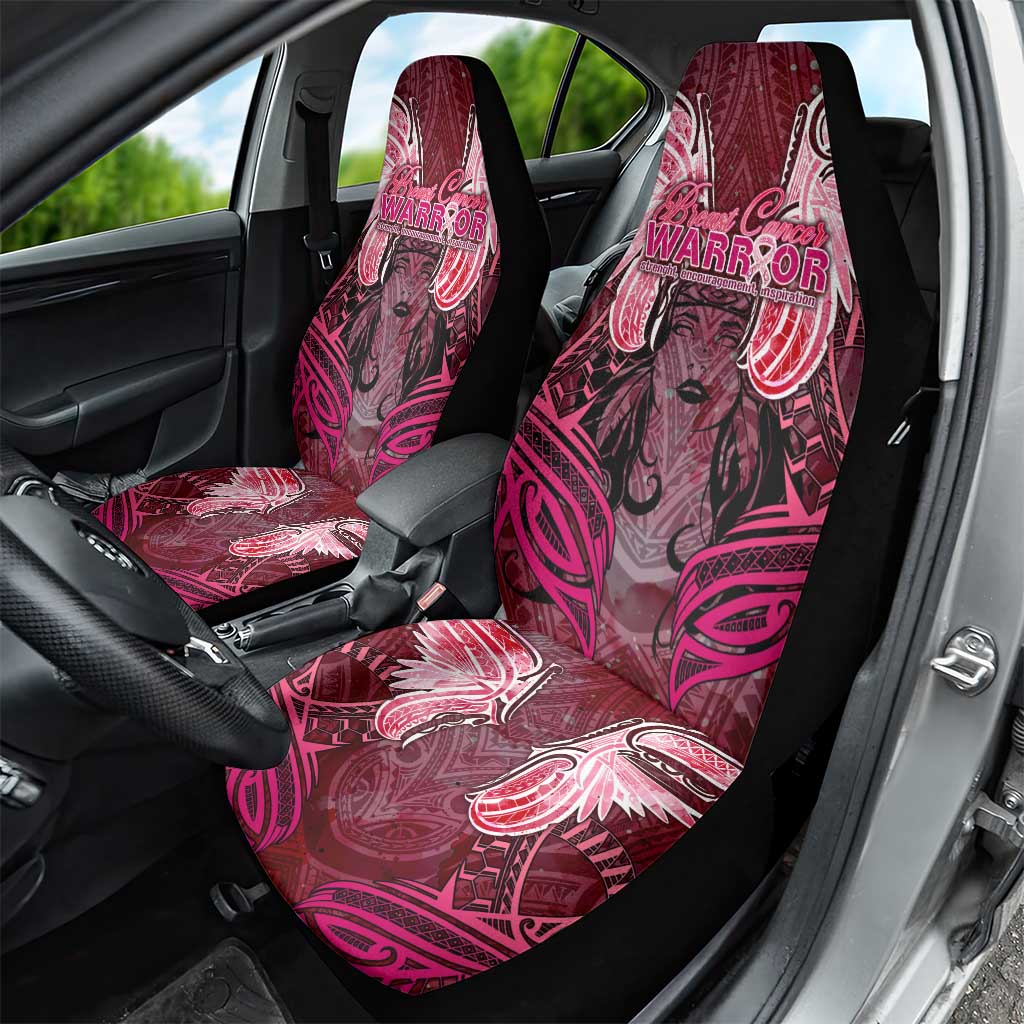 Breast Cancer Warrior Car Seat Cover Angel Wings Polynesian Pattern