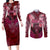 Breast Cancer Warrior Couples Matching Long Sleeve Bodycon Dress and Long Sleeve Button Shirt Angel Wings Polynesian Pattern