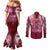 Breast Cancer Warrior Couples Matching Mermaid Dress and Long Sleeve Button Shirt Angel Wings Polynesian Pattern
