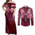Breast Cancer Warrior Couples Matching Off Shoulder Maxi Dress and Long Sleeve Button Shirt Angel Wings Polynesian Pattern