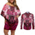 Breast Cancer Warrior Couples Matching Off Shoulder Short Dress and Long Sleeve Button Shirt Angel Wings Polynesian Pattern