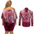 Breast Cancer Warrior Couples Matching Off Shoulder Short Dress and Long Sleeve Button Shirt Angel Wings Polynesian Pattern