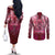 Breast Cancer Warrior Couples Matching Off The Shoulder Long Sleeve Dress and Long Sleeve Button Shirt Angel Wings Polynesian Pattern