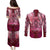 Breast Cancer Warrior Couples Matching Puletasi and Long Sleeve Button Shirt Angel Wings Polynesian Pattern