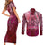 Breast Cancer Warrior Couples Matching Short Sleeve Bodycon Dress and Long Sleeve Button Shirt Angel Wings Polynesian Pattern