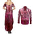 Breast Cancer Warrior Couples Matching Summer Maxi Dress and Long Sleeve Button Shirt Angel Wings Polynesian Pattern