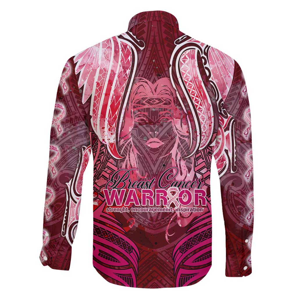 Breast Cancer Warrior Family Matching Long Sleeve Bodycon Dress and Hawaiian Shirt Angel Wings Polynesian Pattern