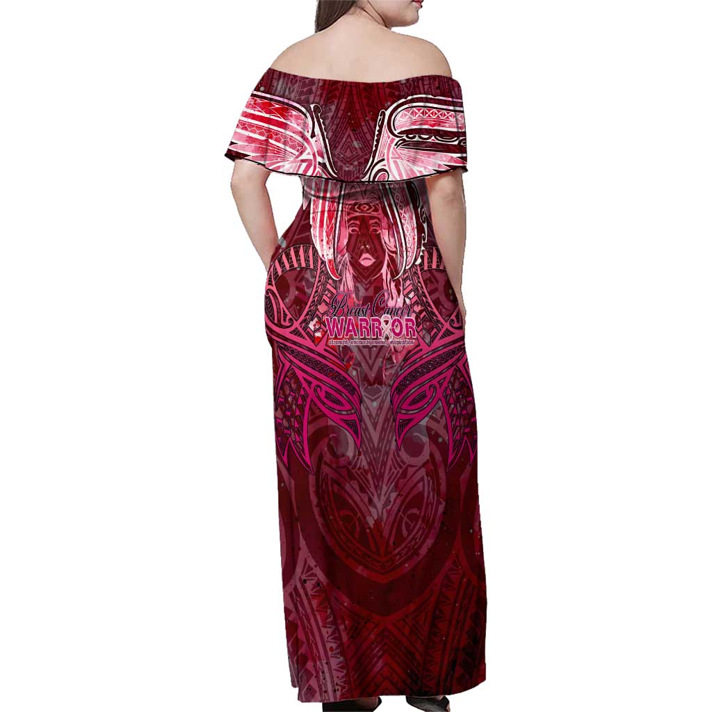 Breast Cancer Warrior Family Matching Off Shoulder Maxi Dress and Hawaiian Shirt Angel Wings Polynesian Pattern
