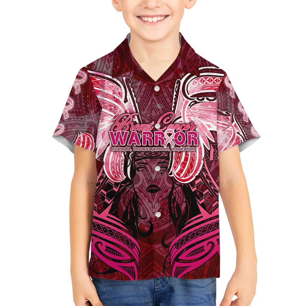 Breast Cancer Warrior Family Matching Off Shoulder Short Dress and Hawaiian Shirt Angel Wings Polynesian Pattern