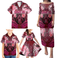 Breast Cancer Warrior Family Matching Puletasi and Hawaiian Shirt Angel Wings Polynesian Pattern