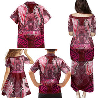 Breast Cancer Warrior Family Matching Puletasi and Hawaiian Shirt Angel Wings Polynesian Pattern