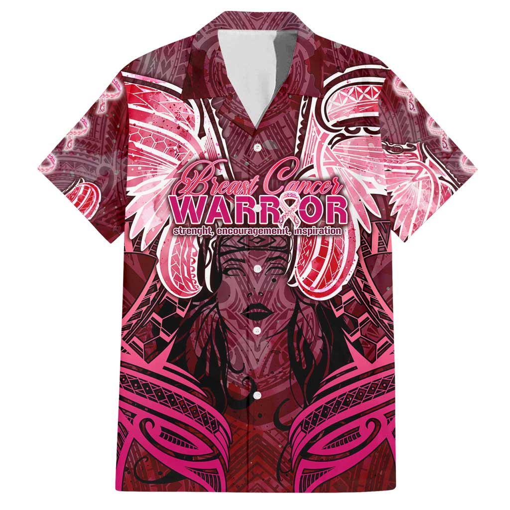 Breast Cancer Warrior Family Matching Tank Maxi Dress and Hawaiian Shirt Angel Wings Polynesian Pattern