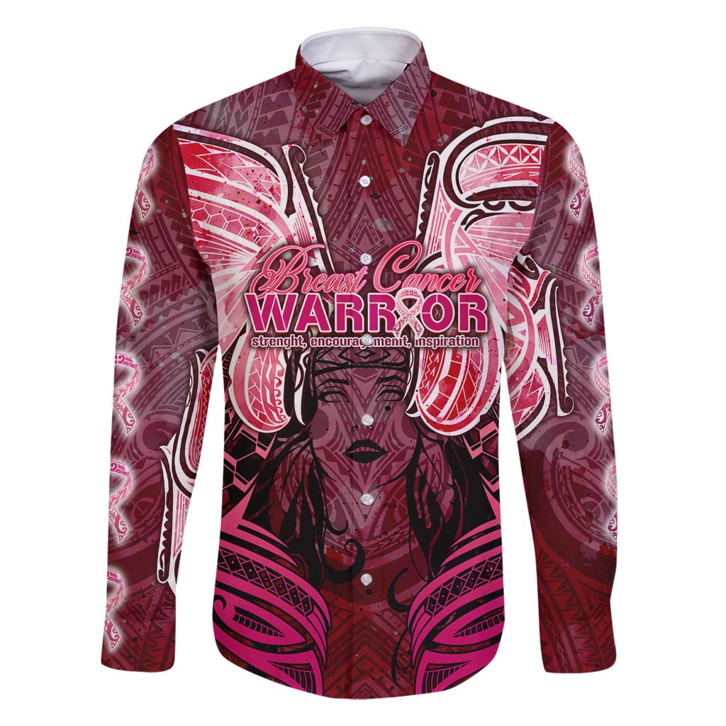 Breast Cancer Warrior Family Matching Tank Maxi Dress and Hawaiian Shirt Angel Wings Polynesian Pattern