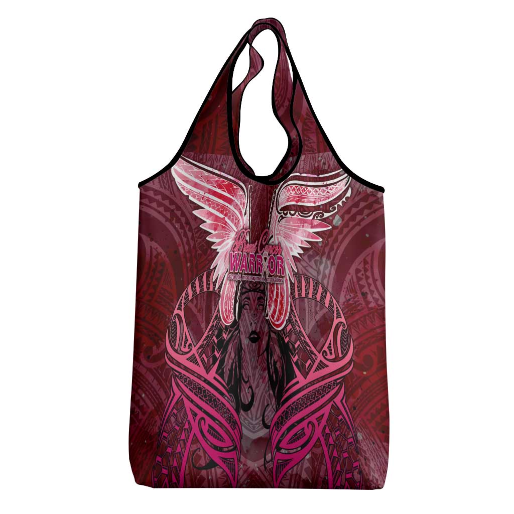 Breast Cancer Warrior Grocery Bag Angel Wings Polynesian Pattern