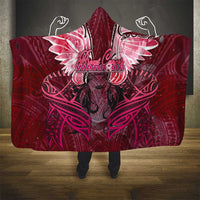 Breast Cancer Warrior Hooded Blanket Angel Wings Polynesian Pattern
