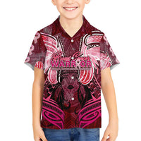 Breast Cancer Warrior Kid Hawaiian Shirt Angel Wings Polynesian Pattern