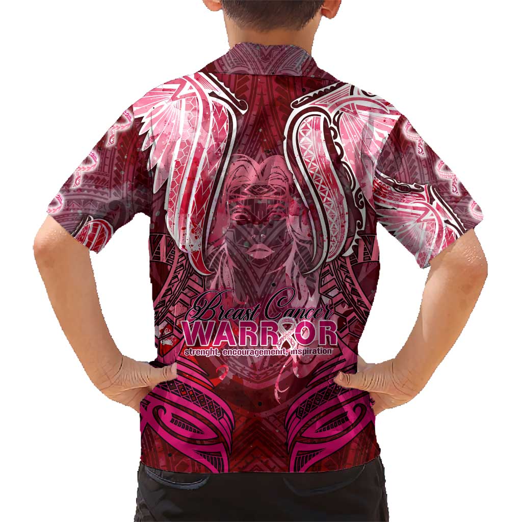 Breast Cancer Warrior Kid Hawaiian Shirt Angel Wings Polynesian Pattern