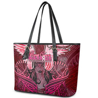 Breast Cancer Warrior Leather Tote Bag Angel Wings Polynesian Pattern
