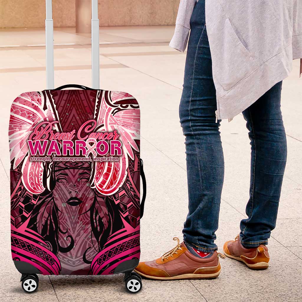 Breast Cancer Warrior Luggage Cover Angel Wings Polynesian Pattern DT02 Pink - Polynesian Pride