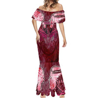 Breast Cancer Warrior Mermaid Dress Angel Wings Polynesian Pattern