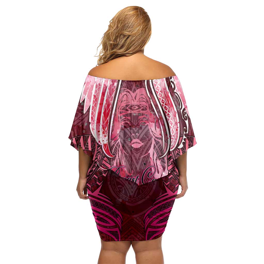 Breast Cancer Warrior Off Shoulder Short Dress Angel Wings Polynesian Pattern