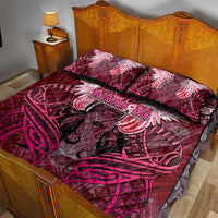 Breast Cancer Warrior Quilt Bed Set Angel Wings Polynesian Pattern