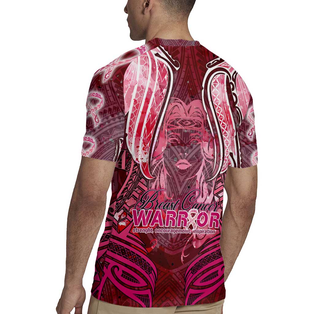 Breast Cancer Warrior Rugby Jersey Angel Wings Polynesian Pattern