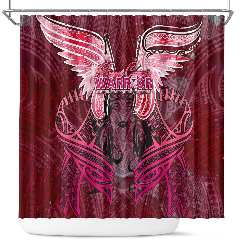 Breast Cancer Warrior Shower Curtain Angel Wings Polynesian Pattern DT02 Pink - Polynesian Pride
