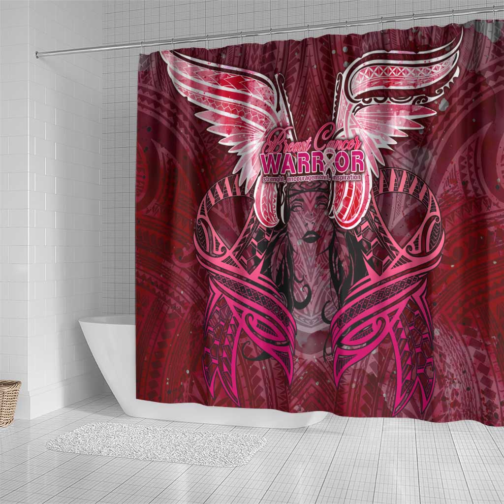 Breast Cancer Warrior Shower Curtain Angel Wings Polynesian Pattern DT02 - Polynesian Pride
