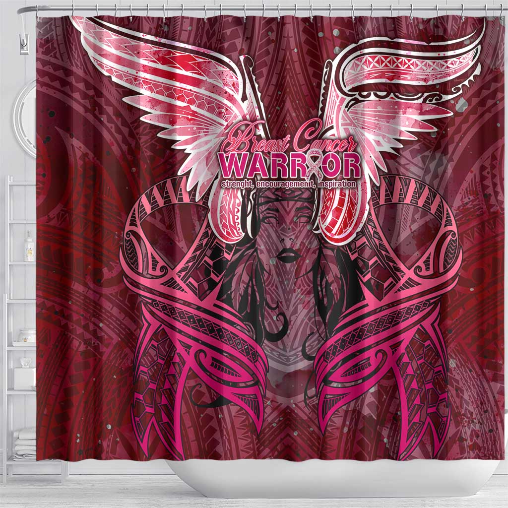 Breast Cancer Warrior Shower Curtain Angel Wings Polynesian Pattern DT02 - Polynesian Pride
