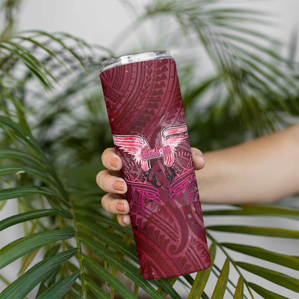 Breast Cancer Warrior Skinny Tumbler Angel Wings Polynesian Pattern