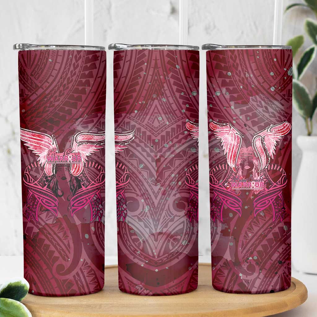 Breast Cancer Warrior Skinny Tumbler Angel Wings Polynesian Pattern