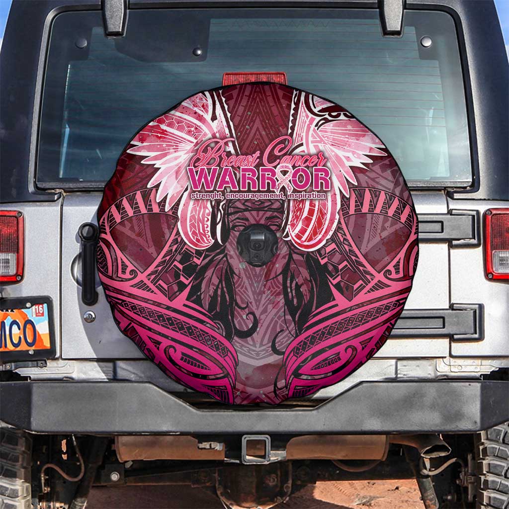 Breast Cancer Warrior Spare Tire Cover Angel Wings Polynesian Pattern DT02 Pink - Polynesian Pride