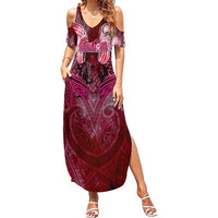 Breast Cancer Warrior Summer Maxi Dress Angel Wings Polynesian Pattern