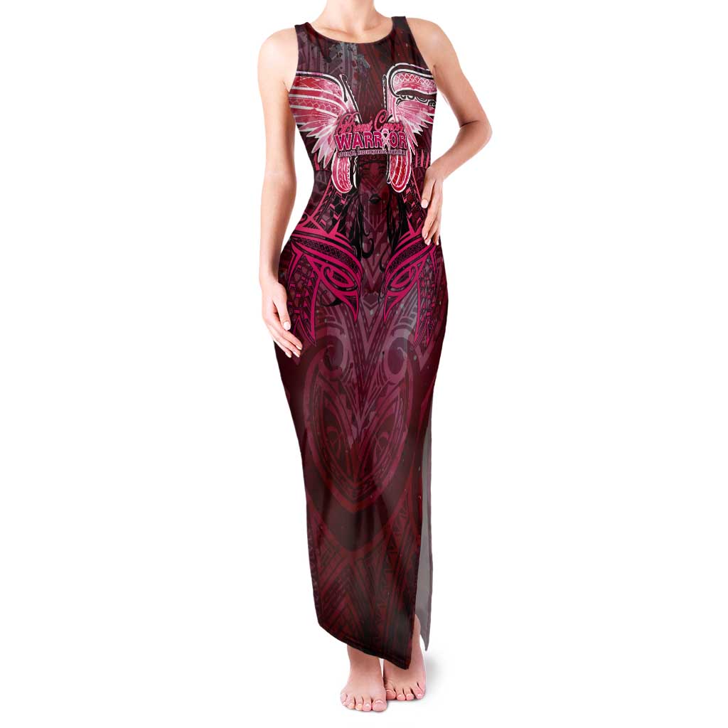 Breast Cancer Warrior Tank Maxi Dress Angel Wings Polynesian Pattern