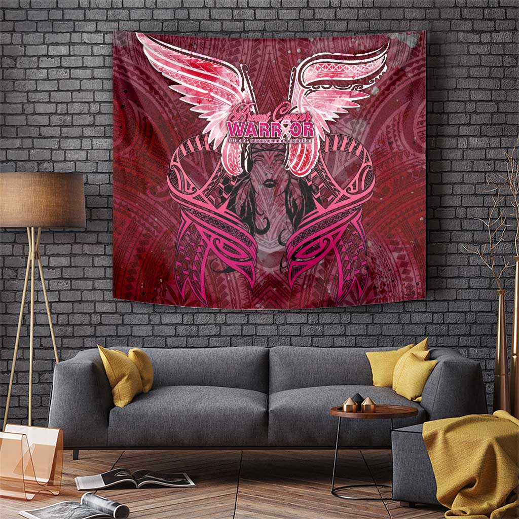 Breast Cancer Warrior Tapestry Angel Wings Polynesian Pattern DT02 Pink - Polynesian Pride