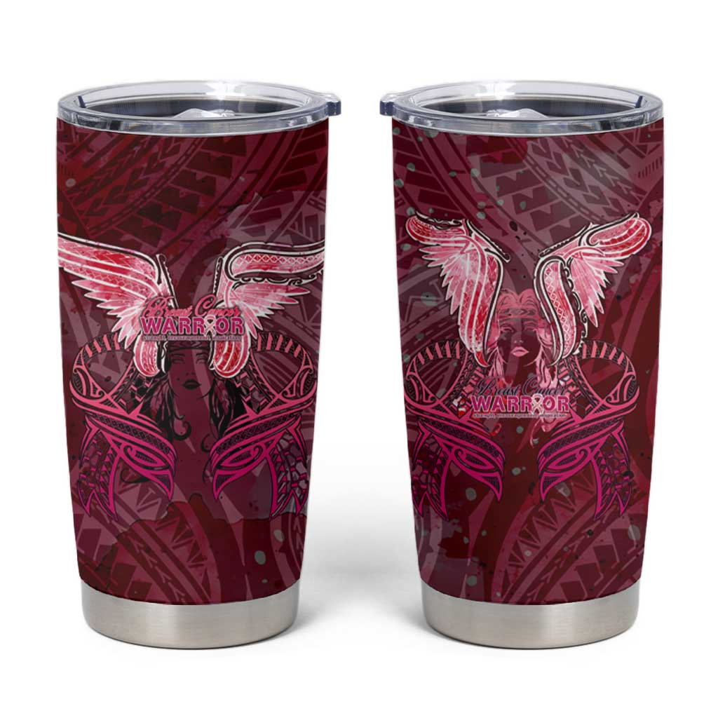 Breast Cancer Warrior Tumbler Cup Angel Wings Polynesian Pattern