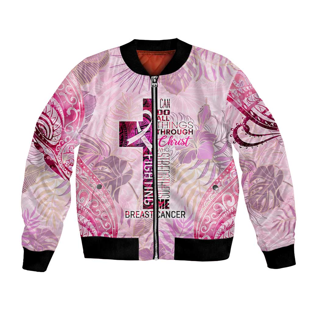 Breast Cancer Polynesian Bomber Jacket I Can Do All Things Through Christ