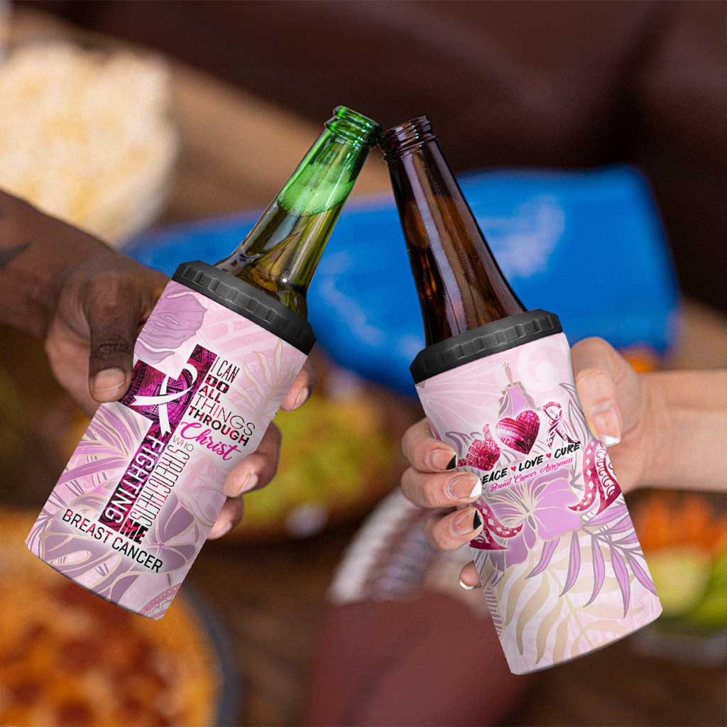Breast Cancer Polynesian 4 in 1 Can Cooler Tumbler I Can Do All Things Through Christ