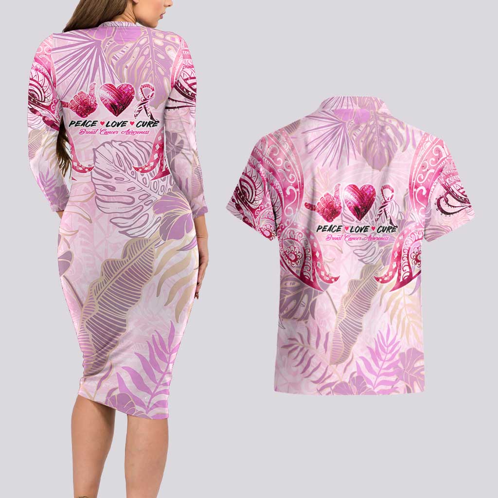 Breast Cancer Polynesian Couples Matching Long Sleeve Bodycon Dress and Hawaiian Shirt I Can Do All Things Through Christ