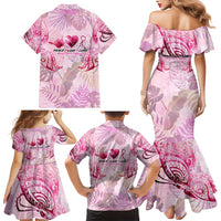 Breast Cancer Polynesian Family Matching Mermaid Dress and Hawaiian Shirt I Can Do All Things Through Christ