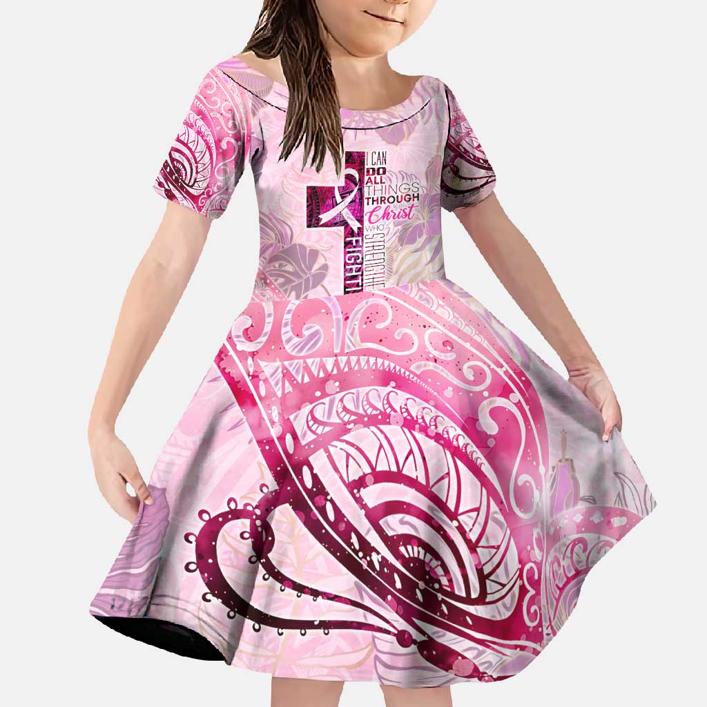 Breast Cancer Polynesian Family Matching Tank Maxi Dress and Hawaiian Shirt I Can Do All Things Through Christ DT02 Daughter's Dress Pink - Polynesian Pride