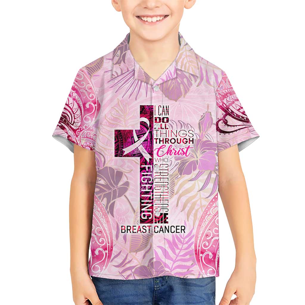 Breast Cancer Polynesian Kid Hawaiian Shirt I Can Do All Things Through Christ