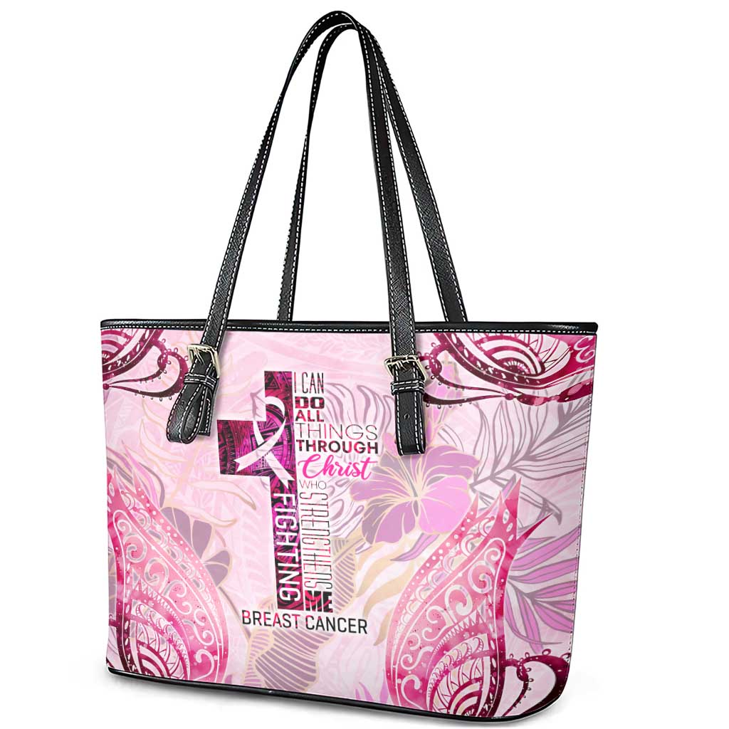 Breast Cancer Polynesian Leather Tote Bag I Can Do All Things Through Christ