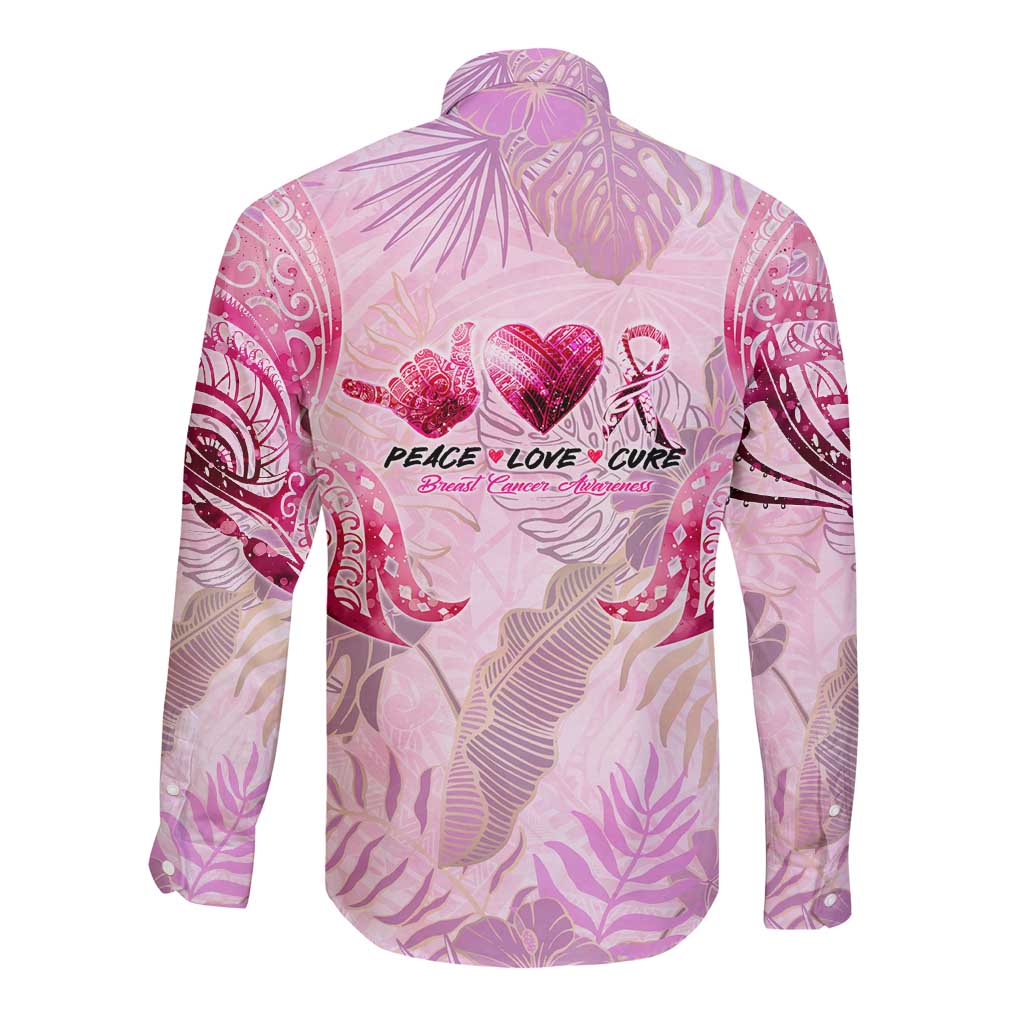 Breast Cancer Polynesian Long Sleeve Button Shirt I Can Do All Things Through Christ